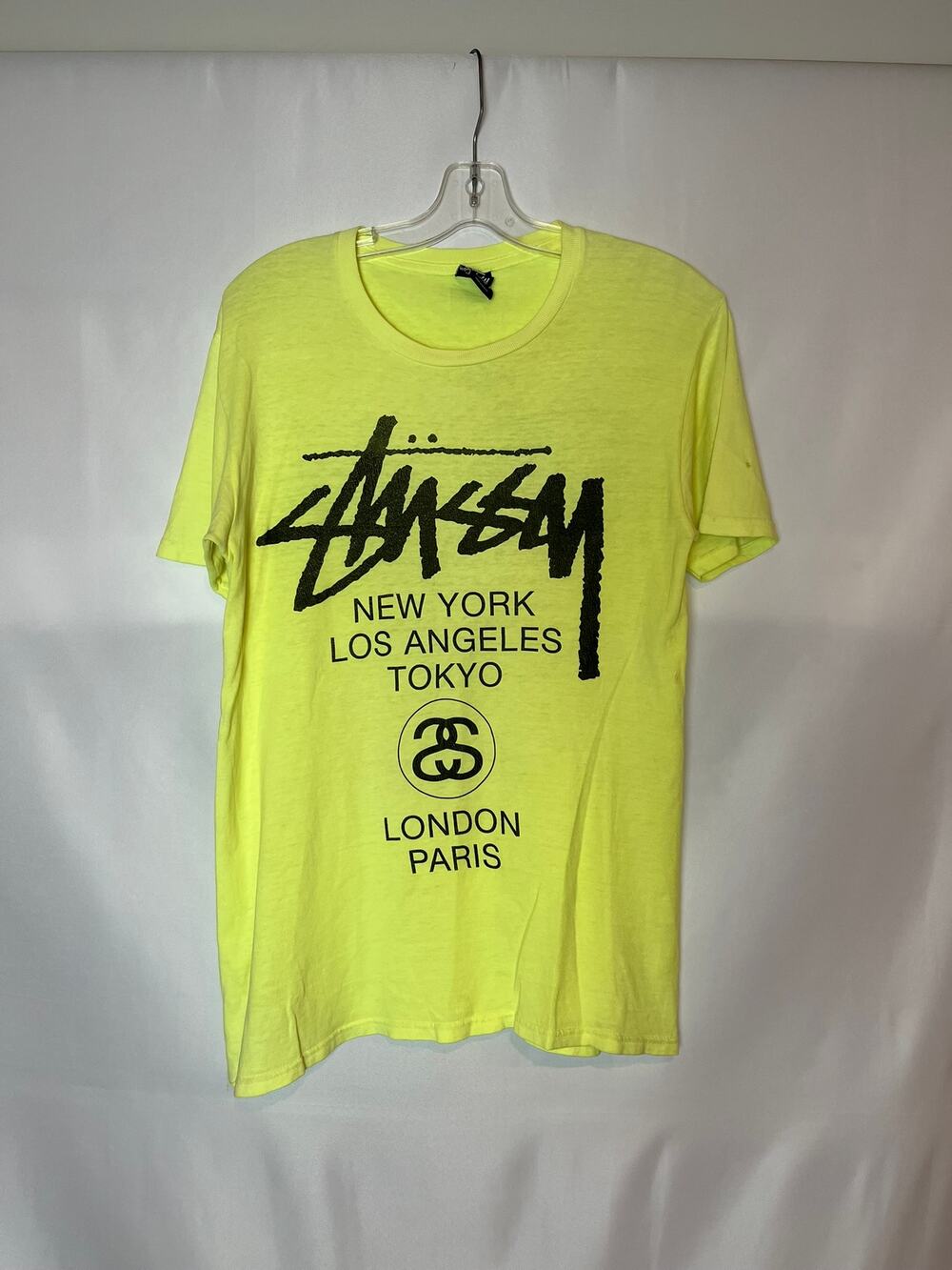 Stussy World Tour / World Cities Tee — Neon Yellow — S